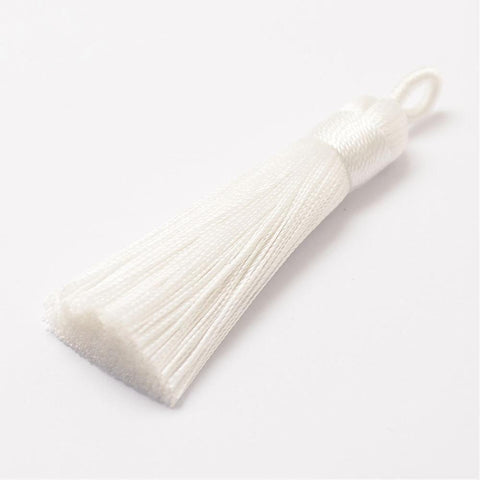 BeadsBalzar Beads & Crafts (TA7049A) Polyester Tassel Big Pendant Decorations, Ice Silk Tassel, White S60~67mm (2 PCS)