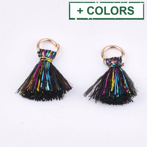 BeadsBalzar Beads & Crafts (TA8725-X) Polyeter Tassel Pendants, with Metallic Cord , 10~15mm (10 PCS)