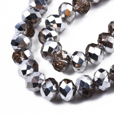 BeadsBalzar Beads & Crafts TAN (BE8702-M24) (BE8702-X) Electroplate Transparent Glass Beads Strands, Half Silver Plated, Faceted, Rondelle, 8x6mm (1 STR)