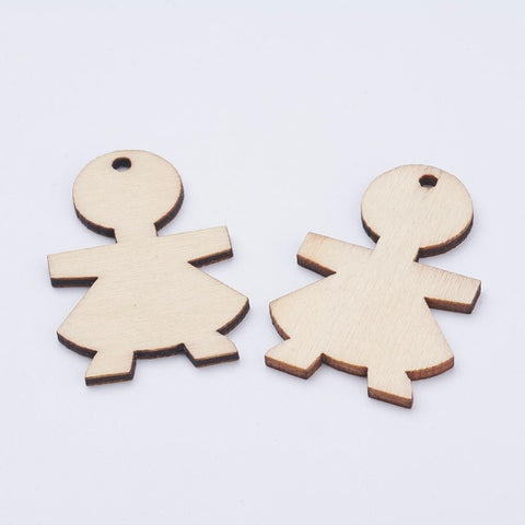 BeadsBalzar Beads & Crafts (WB5275) Wood Pendants, Girl, BlanchedAlmond 46MM (10 PCS)