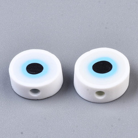 BeadsBalzar Beads & Crafts WHITE (CE7884-07B) (CE7884-X) Handmade Polymer Clay Beads, Evil Eye,10.5~12.5mm (40 PCS)