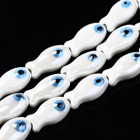 BeadsBalzar Beads & Crafts WHITE (CF8262-03N) (CF8262-X) Ceramic Beads, Bright Glazed Porcelain, Fish, 19mm (4 PCS)