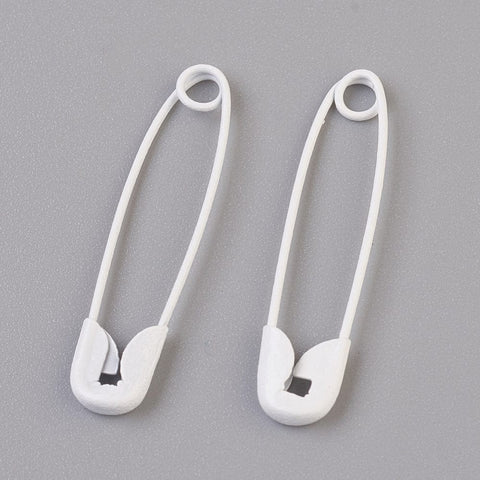 BeadsBalzar Beads & Crafts WHITE (SP8288-E18) (SP8288-X) Iron Safety Pins, 7mm wide, 30mm long, 2mm thick, pin: 0.7mm (10 PCS)