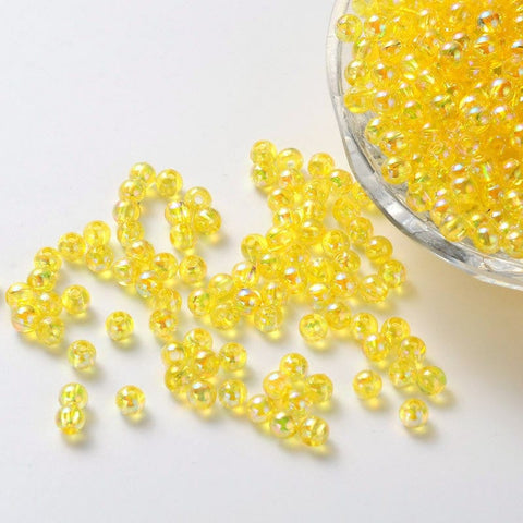 BeadsBalzar Beads & Crafts YELLOW (AB8481-6) (AB8481-X) Acrylic Beads, Round, AB Color, 4mm (10 GMS / +-350 PCS)