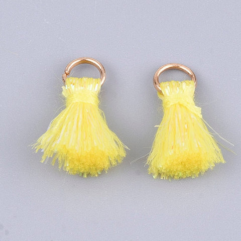 BeadsBalzar Beads & Crafts YELLOW (TA8725-E) (TA8725-X) Polyeter Tassel Pendants, with Metallic Cord , 10~15mm (10 PCS)