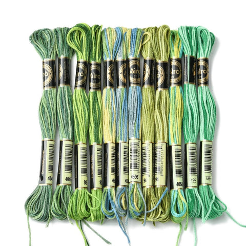 GREEN 12 Skeins 6 Colors 6-Ply Polyester Embroidery Floss, Cross Stitch Threads, Segment dyed 12 Skeins 6 Colors 6-Ply Polyester Embroidery Floss – Premium Cross Stitch Threads for Needlework, DIY Crafts 