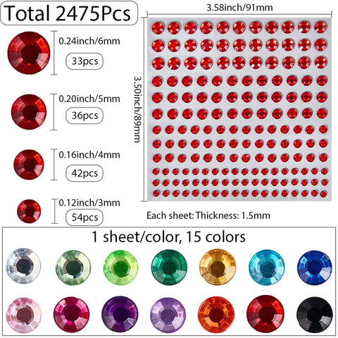 15-sheet Self-Adhesive Acrylic Rhinestone Sticker Sheet – Mixed Colours 15-Piece Acrylic Rhinestone Sticker Set | BalzarCrafts