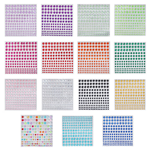15-sheet Self-Adhesive Acrylic Rhinestone Sticker Sheet – Mixed Colours 15-Piece Acrylic Rhinestone Sticker Set | BalzarCrafts
