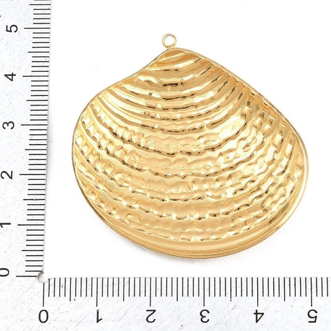 18K Gold-Plated 304 Stainless Steel Dark Turquoise Enamel Shell Pendant – 45mm 18K Gold-Plated 304 Stainless Steel Dark Turquoise Enamel Shell Pendant – 45mm