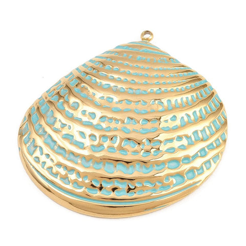 18K Gold-Plated 304 Stainless Steel Dark Turquoise Enamel Shell Pendant – 45mm 18K Gold-Plated 304 Stainless Steel Dark Turquoise Enamel Shell Pendant – 45mm