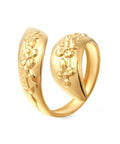 18K Gold Plated 304 Stainless Steel Open Cuff Rings – Elegant Flower Pattern, Adjustable Design 18K Gold Plated 304 Stainless Steel Open Cuff Rings – Elegant Flower Pattern, Adjustable Design