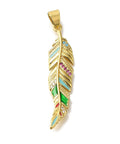 18K Gold Plated Brass Feather Pendant with Micro Pave CZ Zirconia & Enamel, 40.5x9.5mm 18K Gold Plated Brass Feather Pendant with Micro Pave CZ Zirconia & Enamel, 40.5x9.5mm