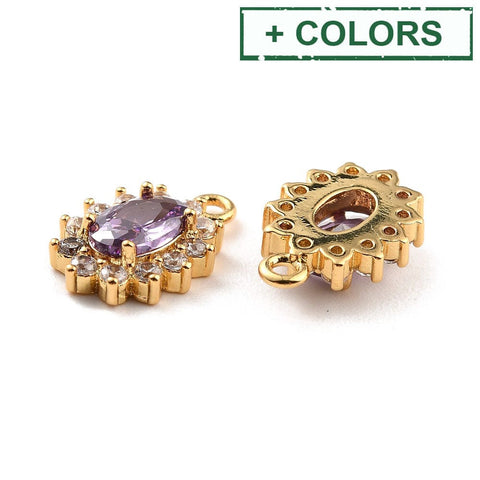 18K Gold Plated Brass Micro Pave Cubic Zirconia Charms, Oval, 12x8x3mm 18K Gold Plated Brass Micro Pave Cubic Zirconia Charms, Oval, 12x8x3mm