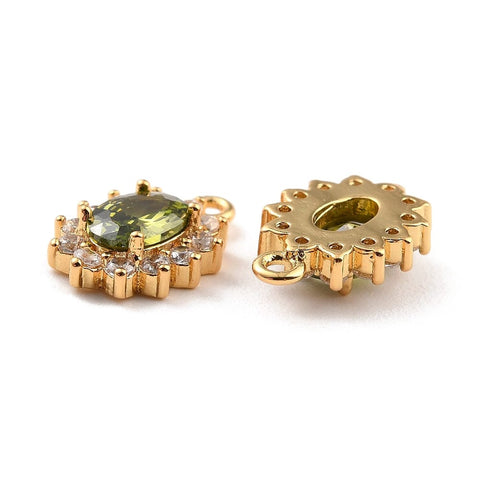 OLIVE 18K Gold Plated Brass Micro Pave Cubic Zirconia Charms, Oval, 12x8x3mm 18K Gold Plated Brass Micro Pave Cubic Zirconia Charms, Oval, 12x8x3mm