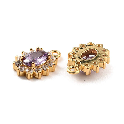 THISTLE 18K Gold Plated Brass Micro Pave Cubic Zirconia Charms, Oval, 12x8x3mm 18K Gold Plated Brass Micro Pave Cubic Zirconia Charms, Oval, 12x8x3mm