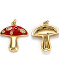RED 18K Gold Plated Brass Mushroom Pendant with Micro Pave Cubic Zirconia, 28x25mm 18K Gold Plated Brass Mushroom Pendant with Micro Pave Cubic Zirconia, 28x25mm