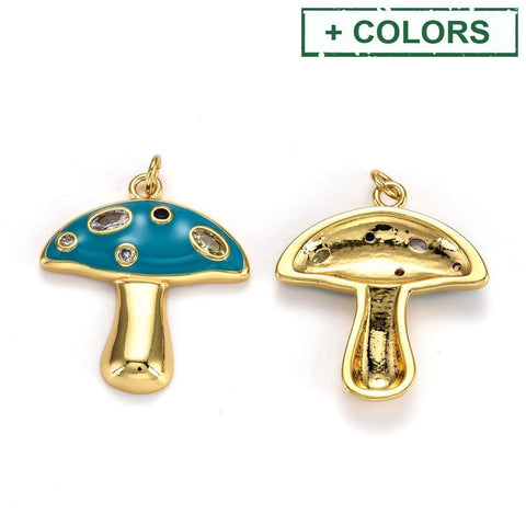 18K Gold Plated Brass Mushroom Pendant with Micro Pave Cubic Zirconia, 28x25mm 18K Gold Plated Brass Mushroom Pendant with Micro Pave Cubic Zirconia, 28x25mm