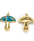 DARK TURQUOISE 18K Gold Plated Brass Mushroom Pendant with Micro Pave Cubic Zirconia, 28x25mm 18K Gold Plated Brass Mushroom Pendant with Micro Pave Cubic Zirconia, 28x25mm