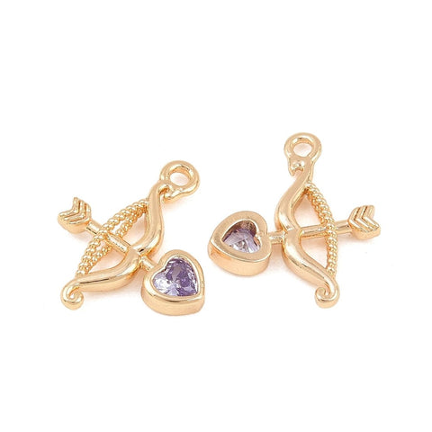18K Gold Plated Brass Pave Cubic Zirconia Bow & Arrow Pendant – Lilac CZ Charm 18K Gold Plated Brass Pave Cubic Zirconia Bow & Arrow Pendant – Lilac CZ Charm for Jewelry Making