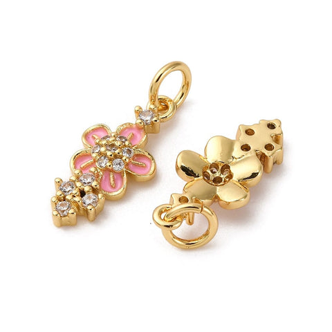 18K Gold Plated Micro Pave CZ Flower Pendant with Enamel – Brass Charm 18K Gold Plated Micro Pave CZ Flower Pendant with Enamel – Brass Charm