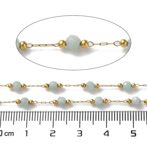 18K Ion Gold Plated 316 Stainless Steel Paperclip Chain with Natural Amazonite Beads – 3mm 18K Ion Gold Plated 316 Stainless Steel Paperclip Chain with Natural Amazonite Beads – 3mm