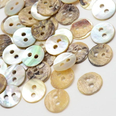 2-Hole Flat Round Mother of Pearl Buttons, Akoya Shell Button, Tan 2-Hole Flat Round Mother of Pearl Buttons, Akoya Shell Button, Tan