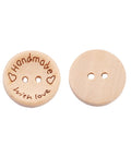2-Hole Wooden Buttons – "Handmade with Love" Engraved, Flat Round 2-Hole Wooden Buttons – "Handmade with Love" Engraved, Flat Round for Sewing & Crafts