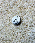 '25' Laser Engraved 304 Stainless Steel Blank Pendants, Flat Round, 8mm diameter 304 Stainless Steel Blank Stamping Tag Pendants, Flat Round, Stainless Steel Color Size: about 8mm diameter, 0.6mm thick, hole: 1mm.
