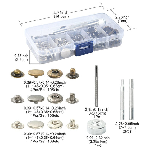30 Sets 3 Colors Brass Snap Button Kits, with tools 30 Sets 3 Colors Brass Snap Button Kits, with tools