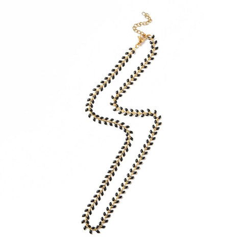 BLACK 304 Stainless Enamel Ear of Wheat Link Chain Necklace, PVD Vacuum Plating 304 Stainless Enamel Ear of Wheat Link Chain Necklace, PVD Vacuum Plating