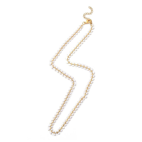 WHITE 304 Stainless Enamel Ear of Wheat Link Chain Necklace, PVD Vacuum Plating 304 Stainless Enamel Ear of Wheat Link Chain Necklace, PVD Vacuum Plating