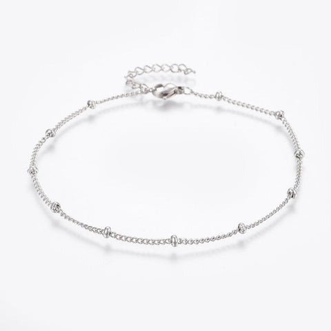STAINLESS STEEL COLOUR 304 Stainless Steel Anklets, Round Beads and Twist Chain, 23cm 304 Stainless Steel Anklets, Round Beads and Twist Chain, 23cm