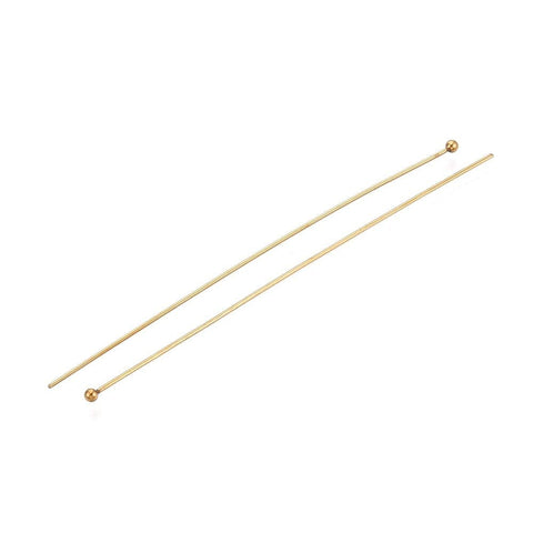 70mm long, Head: 2 mm, pin: 0.5mm thick 304 stainless steel Ball Head pins Ion plated 18K Gold Plating 304 stainless steel Ball Head pins Ion plated 18K Gold Plating
