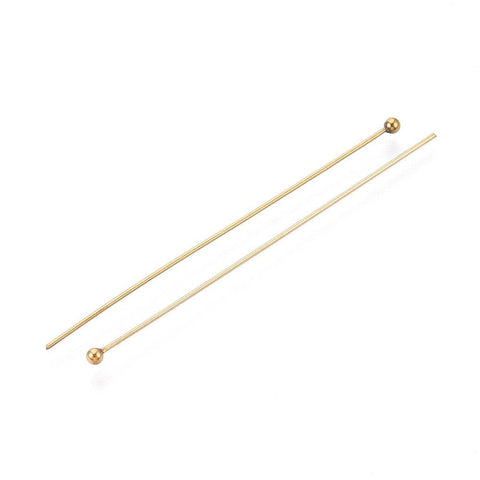 50mm long, Head: 2 mm, pin: 0.5mm thick 304 stainless steel Ball Head pins Ion plated 18K Gold Plating 304 stainless steel Ball Head pins Ion plated 18K Gold Plating