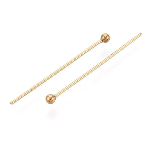 25mm long, Head: 2 mm, pin: 0.5mm thick 304 stainless steel Ball Head pins Ion plated 18K Gold Plating 304 stainless steel Ball Head pins Ion plated 18K Gold Plating