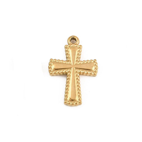 ION GOLD PLATED 304 Stainless Steel Beaded-Edge Cross Pendant Charm – 19.5mm Stainless Steel Beaded-Edge Cross Charm 19.5mm | BalzarCrafts