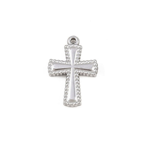 STAINLESS STEEL COLOR 304 Stainless Steel Beaded-Edge Cross Pendant Charm – 19.5mm Stainless Steel Beaded-Edge Cross Charm 19.5mm | BalzarCrafts