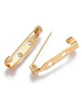 5x25mm pin: 0.67mm 304 Stainless Steel Brooch Findings, Real 18K Gold Plated 304 Stainless Steel Brooch Findings, Real 18K Gold Plated