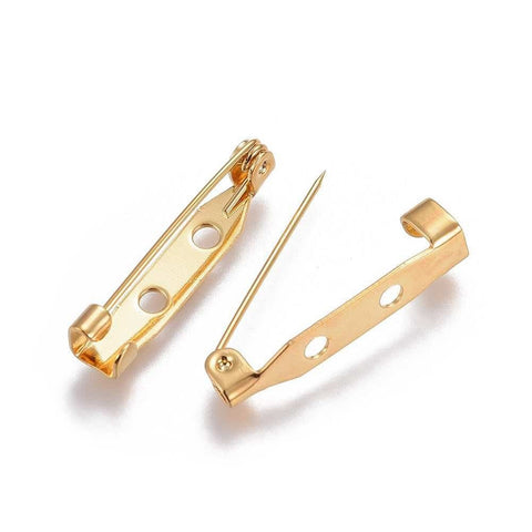 5x25mm pin: 0.67mm 304 Stainless Steel Brooch Findings, Real 18K Gold Plated 304 Stainless Steel Brooch Findings, Real 18K Gold Plated
