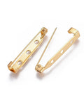 4.5x32mm pin: 0.68mm 304 Stainless Steel Brooch Findings, Real 18K Gold Plated 304 Stainless Steel Brooch Findings, Real 18K Gold Plated