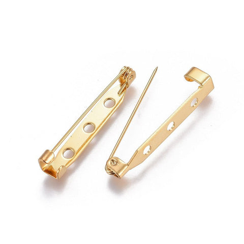 4.5x32mm pin: 0.68mm 304 Stainless Steel Brooch Findings, Real 18K Gold Plated 304 Stainless Steel Brooch Findings, Real 18K Gold Plated