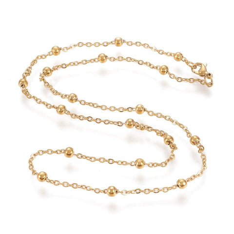 304 Stainless Steel Cable Chain Necklaces, with Round Beads, Golden (50.8~51.3cm) long 304 Stainless Steel Cable Chain Necklaces, with Round Beads, Golden (50.8~51.3cm) long