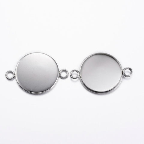304 Stainless Steel Cabochon Connector Settings, Flat Round, 31MM 304 Stainless Steel Cabochon Connector Settings, Flat Round, Stainless Steel Color Size: about 22mm wide, 31.5mm long, 2mm thick, hole: 2.5mm; tray: 20mm.