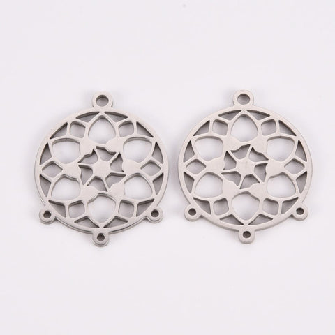304 Stainless Steel Chandelier Component Links, Laser Cut, Flat Round with Flower, 24.5x20x1mm 304 Stainless Steel Chandelier Component Links, Laser Cut, Flat Round with Flower, 24.5x20x1mm