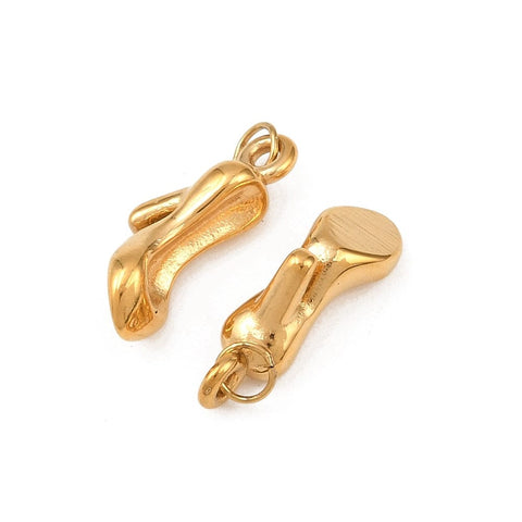 304 Stainless Steel Charm, High-heeled Shoes, Ion Plated Gold Plated, 17.5x7.5x6mm 304 Stainless Steel Charm, High-heeled Shoes, Ion Plated Gold Plated, 17.5x7.5x6mm