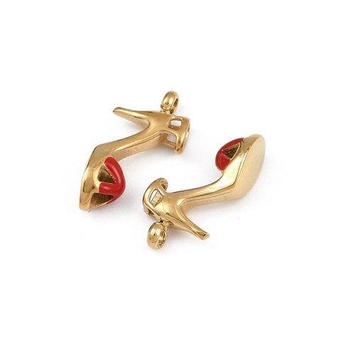 304 Stainless Steel Charm, with Enamel, High-heeled Shoes Charm, Red, 14.5x7.5x4mm 304 Stainless Steel Charm, with Enamel, High-heeled Shoes Charm, Red, 14.5x7.5x4mm