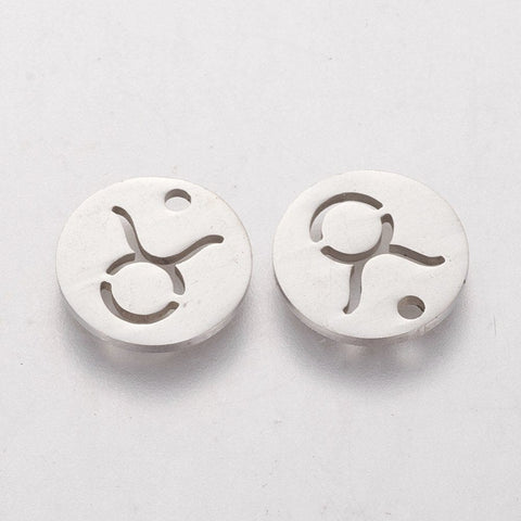 Taurus 304 Stainless Steel Charms, Flat Round with Constellation/Zodiac Sign, 12mm 304 Stainless Steel Charms, Flat Round with Constellation/Zodiac Sign, 12mm