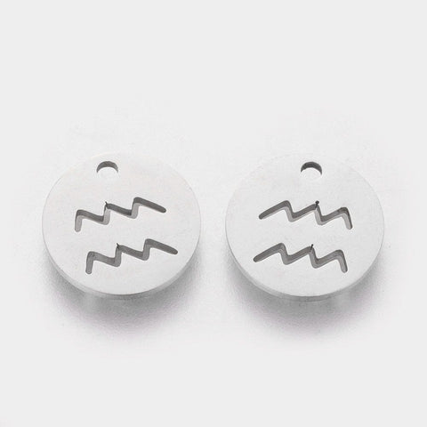 Aquarius 304 Stainless Steel Charms, Flat Round with Constellation/Zodiac Sign, 12mm 304 Stainless Steel Charms, Flat Round with Constellation/Zodiac Sign, 12mm