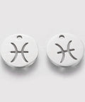 Pisces 304 Stainless Steel Charms, Flat Round with Constellation/Zodiac Sign, 12mm 304 Stainless Steel Charms, Flat Round with Constellation/Zodiac Sign, 12mm