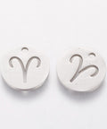 304 Stainless Steel Charms, Flat Round with Constellation/Zodiac Sign, 12mm 304 Stainless Steel Charms, Flat Round with Constellation/Zodiac Sign, 12mm